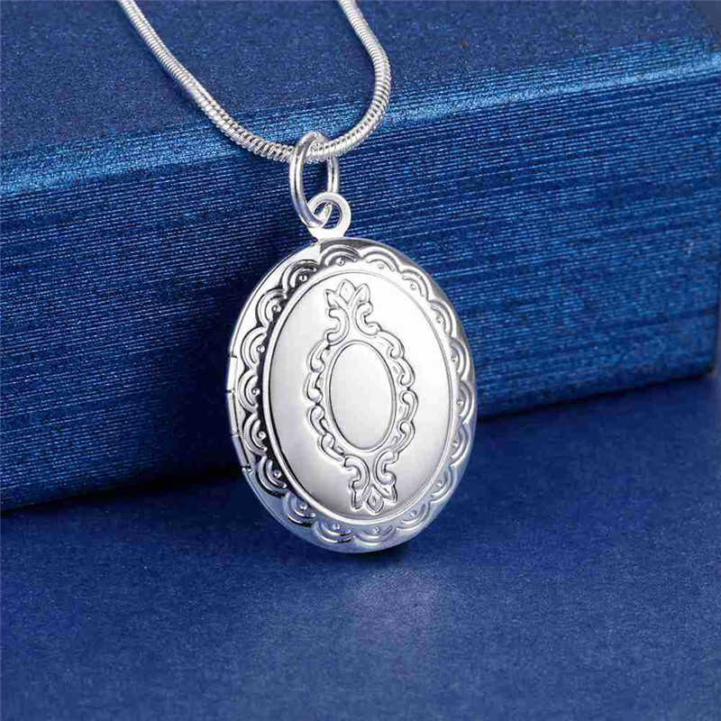 530 Chain - 925 Sterling Silber Ovaler Runder Fotorahmen-Anhänger